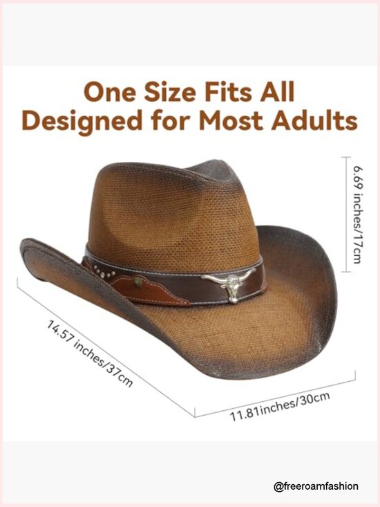 Straw Cowboy Hat with Shapeable Brim, Wide Brim Western Hat for Women Men main image 5
